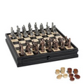 Fantasy Chess & Checker Set w/ Pewter Chessmen and Storage